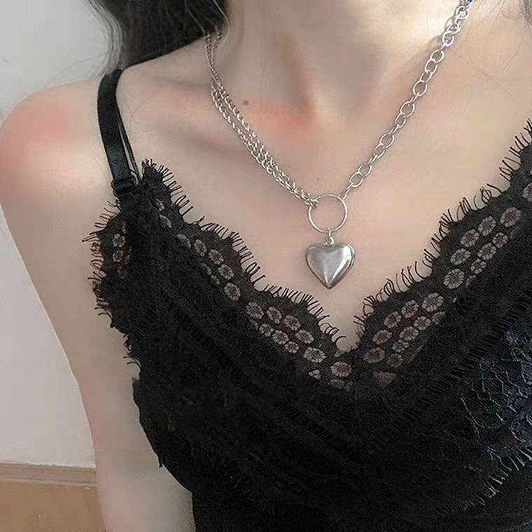 欧美风ins不锈钢钛钢桃心项链女复古心形爱心吊坠链条锁骨链项链