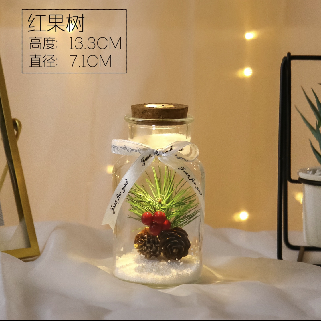 Christmas pinecone simulation mini Christmas tree, snowflake micro-landscape glass decoration, LED gift, wishing bottle detail image 2