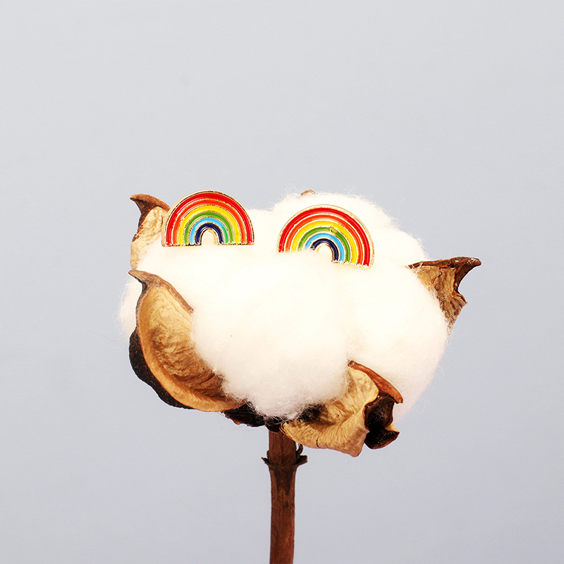 ins Cute and sweet girl heart Oil Drop Rainbow Earrings, a new cross-border product from Dongdaemun, South Korea, colorful and elegant earrings, Fengyu 067 detail image 2