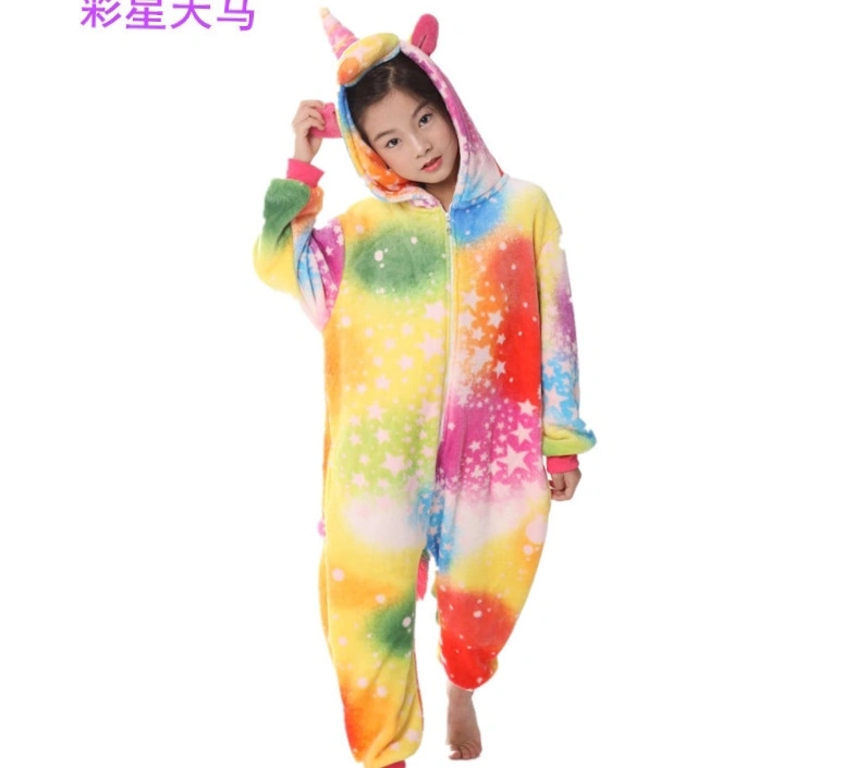 Animal one-piece pajamas for export, flannel cartoon animal parent-child style, thickened coral fleece for men and women, long-sleeved toilet version home wear detail image 6