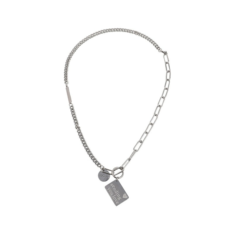 欧美风钛钢爱心字母方牌项链女ins嘻哈小众设计感网红秋季吊坠 详情图5