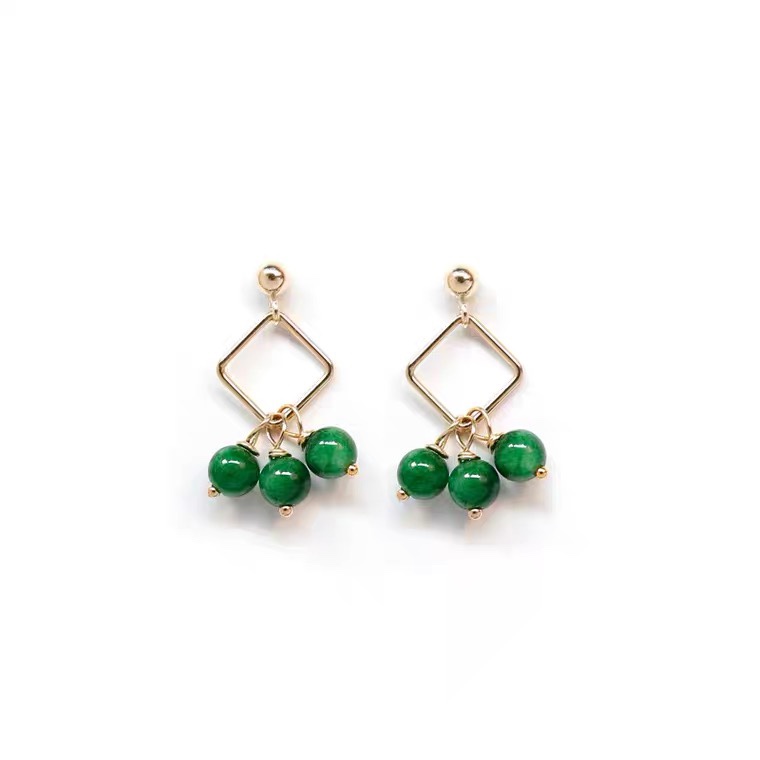 Geometrically shaped pendant imitation jade earrings
