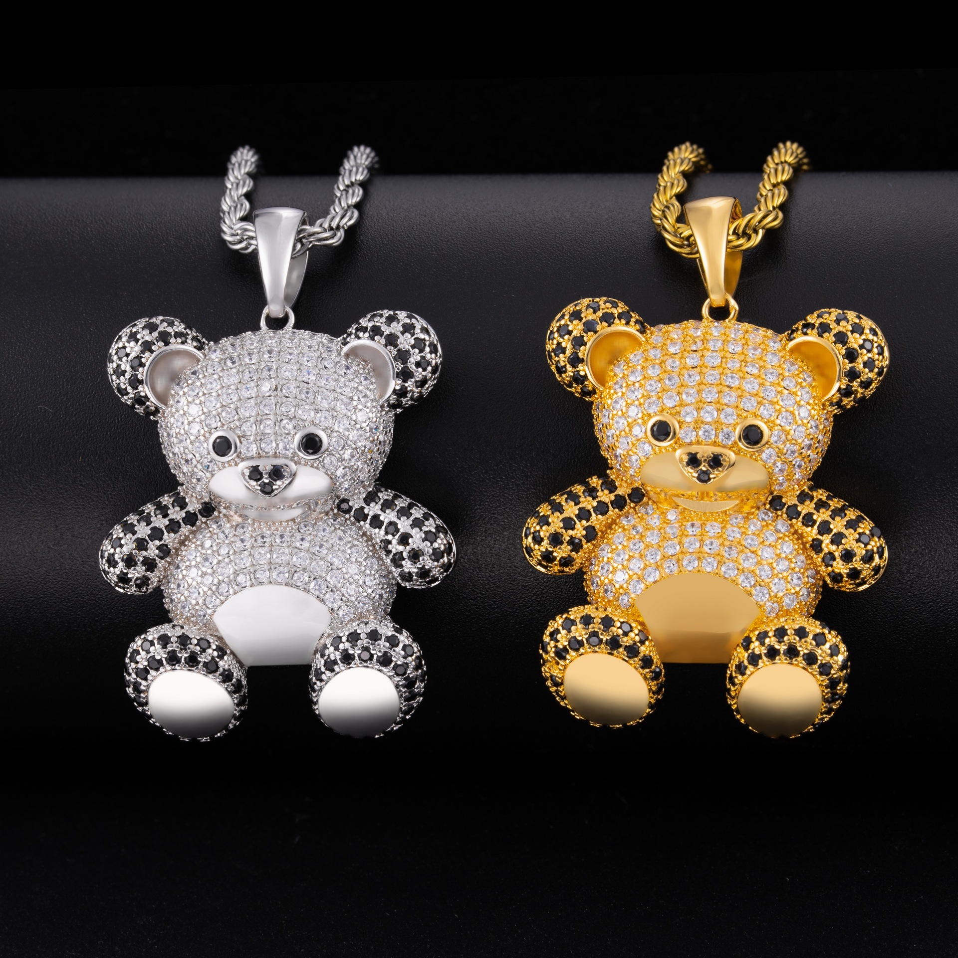Amazon Animal Panda Shiny micro-inset zircon street hiphop jewelry hiphop men's and women's necklace pendant