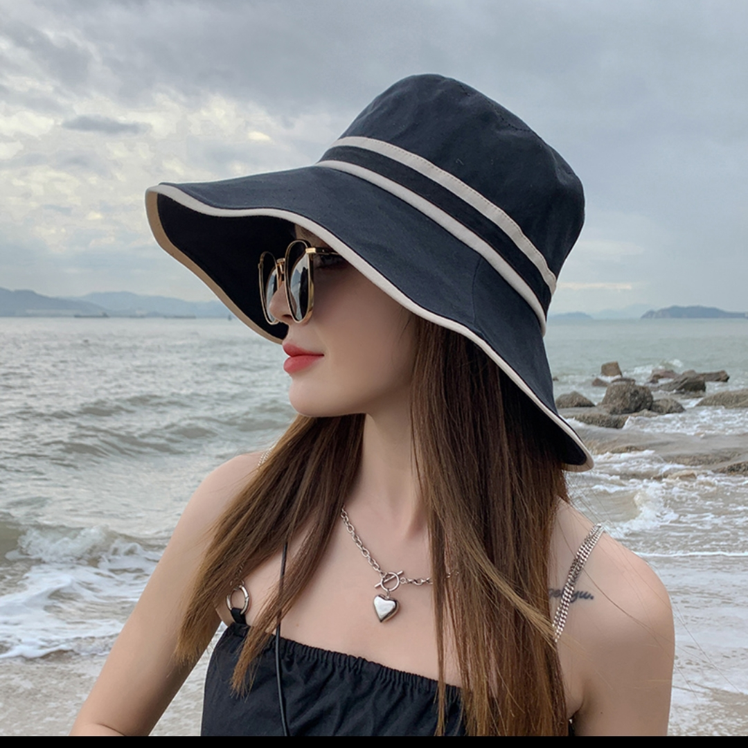 帽子女夏季渔夫帽韩版潮太阳帽女防晒遮脸百搭时尚可折叠遮阳帽女