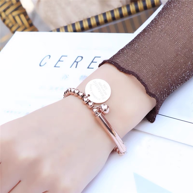 Korean version round bracelet for women, a niche design, simple and cold style, student best friend titanium steel Specification image