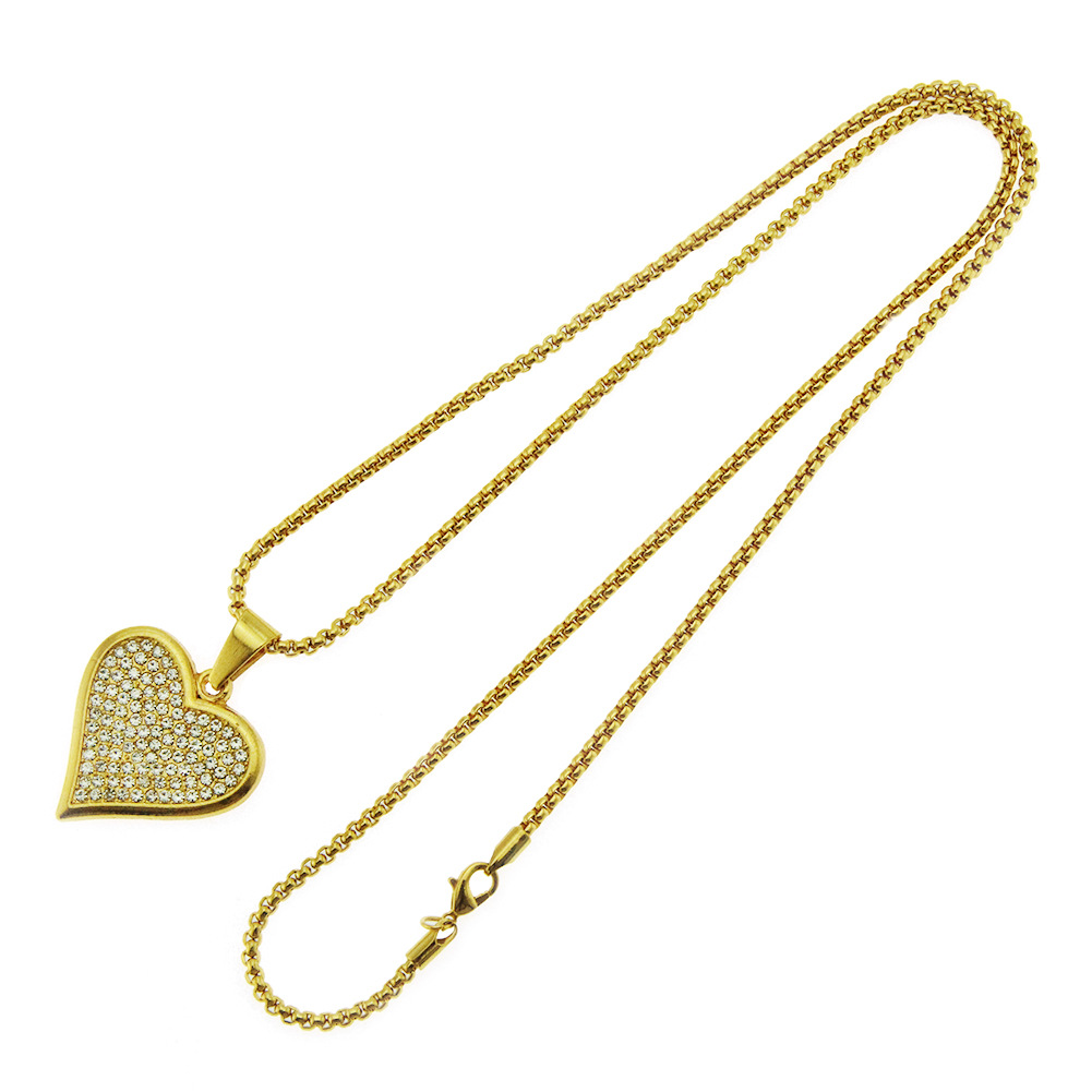 European and American hip-hop long sweater chain heart necklace, men's and women's street dance disco heart heart diamond-encrusted accessory pendant detail image 3