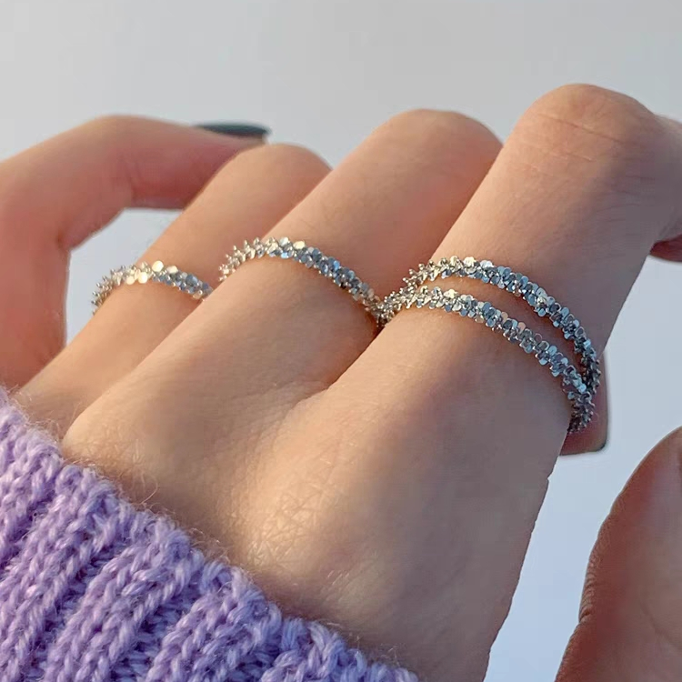 Sparkling Italian glitter vegan silver ring simple ins style delicate fold with closed index finger ring