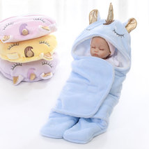 独角兽婴幼儿童抱毯襁褓保暖睡袋法兰绒双层加厚宝宝外出抱被毯子