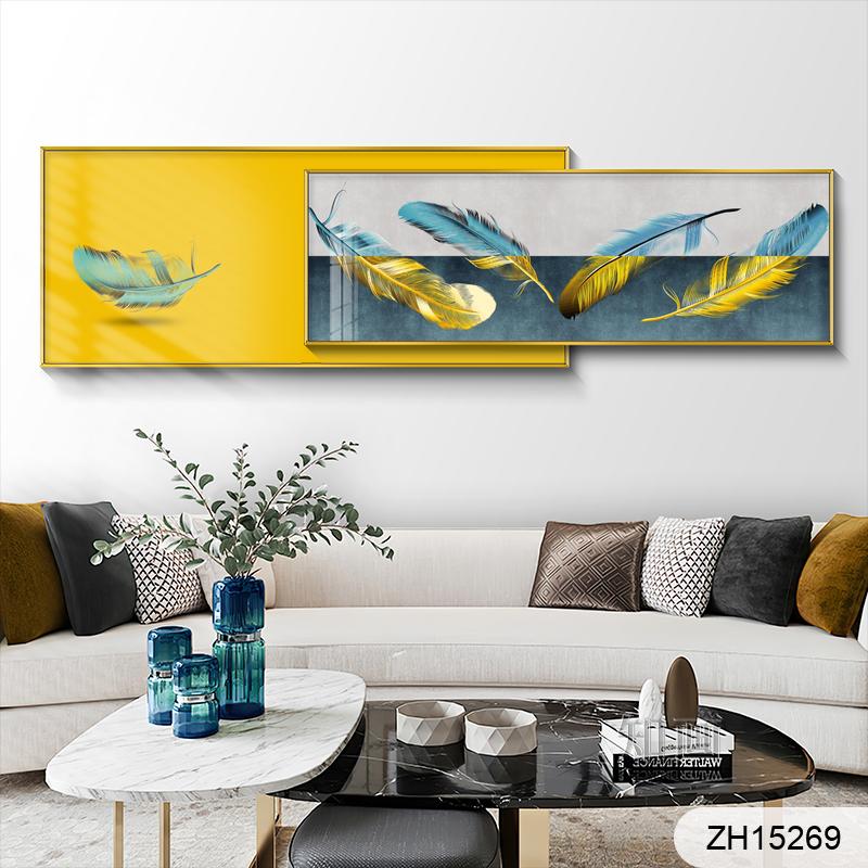 现代简约轻奢蓝色羽毛黑白抽象线条创意床边