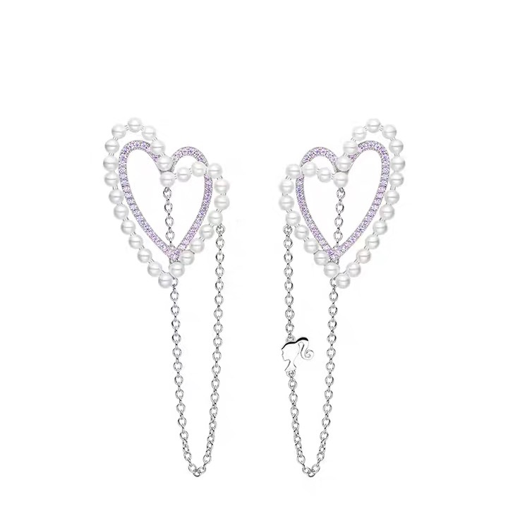 Double heart beaded chain earrings