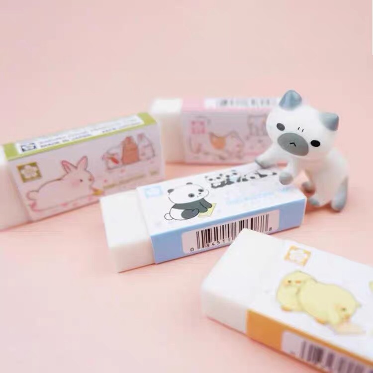 Japanese cherry blossom cute pet eraser, four-color writing and drawing, student exam sketch design, clean without leaving any marks, 2-piece set