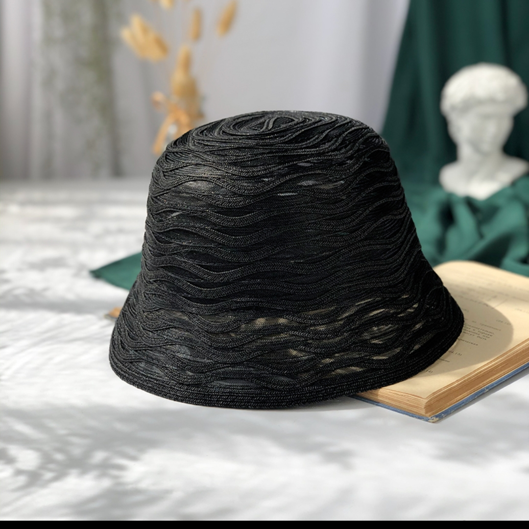 Straw net patchwork bucket straw hat for women Summer thin fisherman sunshade hat small brim bowler hat for women England 74