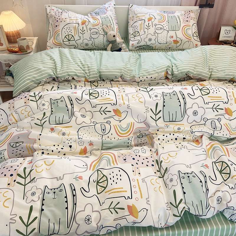 Garden Small Fresh Four-Piece Set Retail Wholesale Cotton Cotton Style Multi-Size Can Be Customized Graffiti Cartoon details Picture