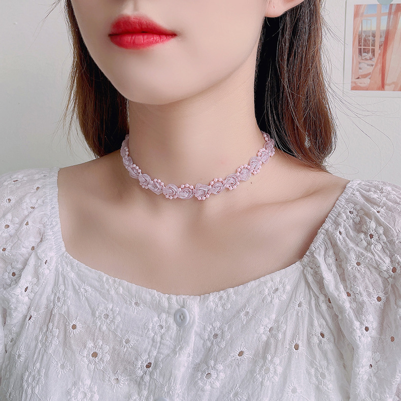 FLY1131 retro ethnic style embroidered lace necklace, trendy and fresh for women, ins super fairy-like flower collarbone chain choker necklace pic 6