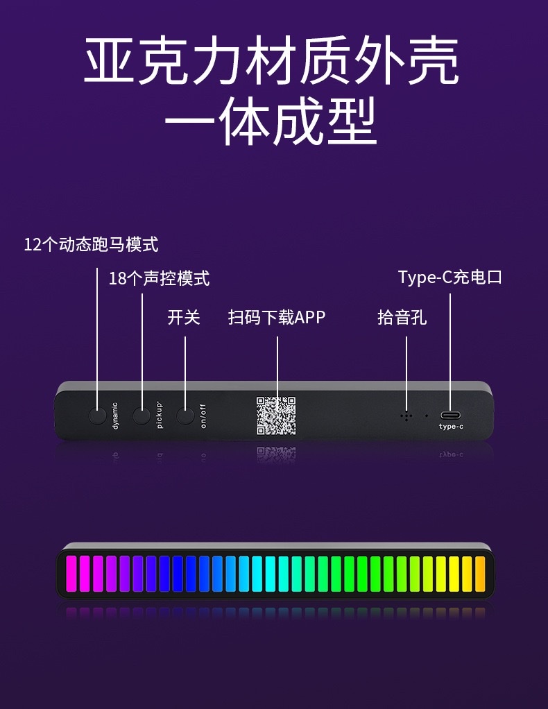 RGB拾音氛围灯车内改装桌面音频谱声控音乐节奏灯汽车载LED气氛灯详情图20