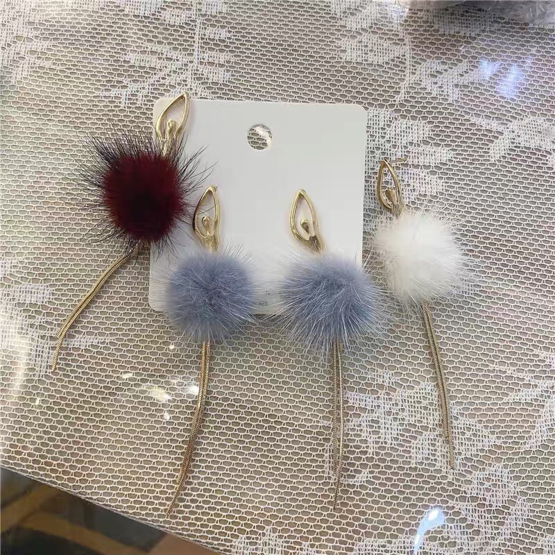 Europe and the United States big new fashion trend winter fringe furry ball earrings