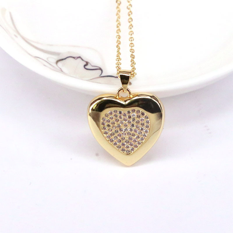 Cross-border new copper gold-plated necklace micro-inset zircon peach heart necklace jewelry new style simple necklace
