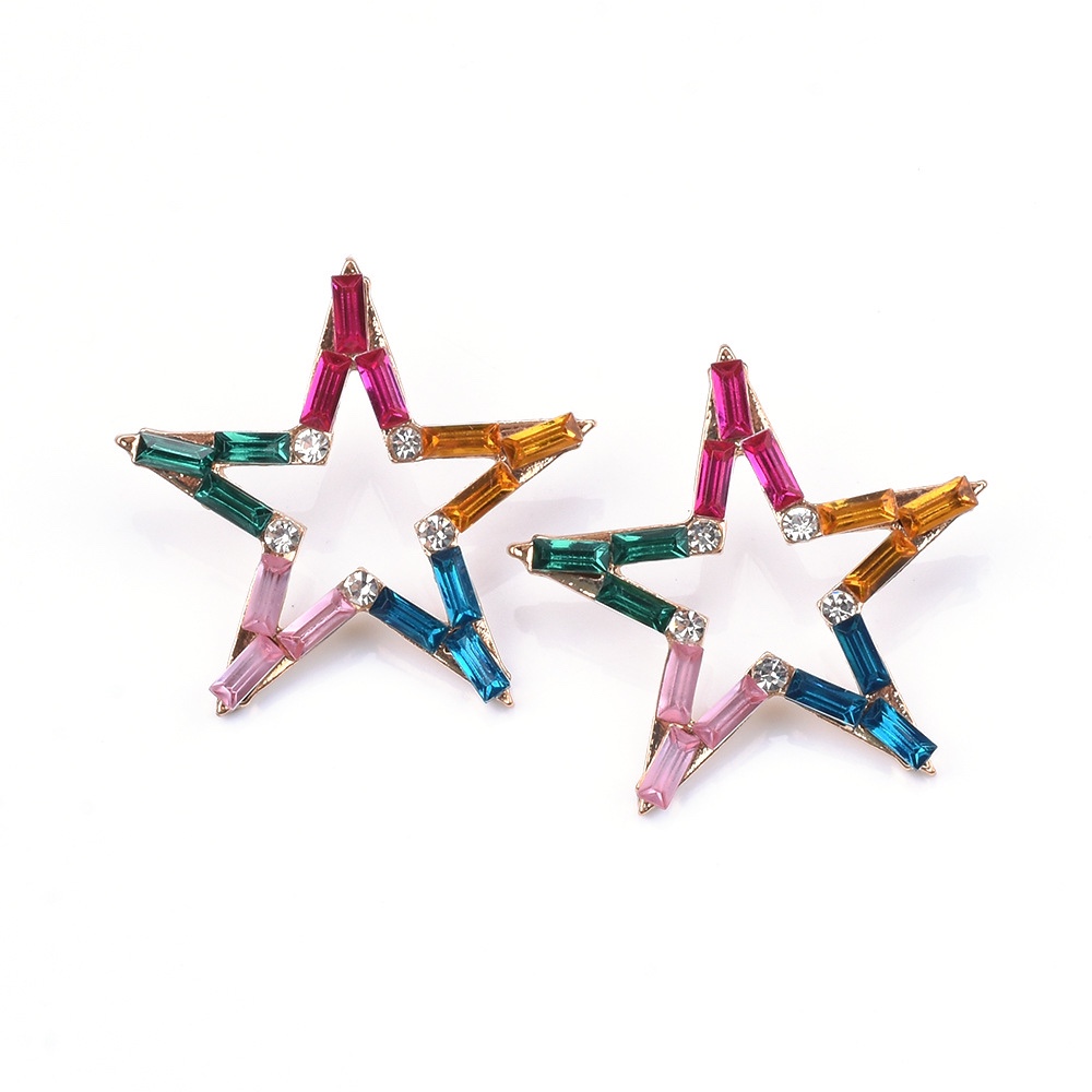 Five-pointed colored glass earrings in bright colors.