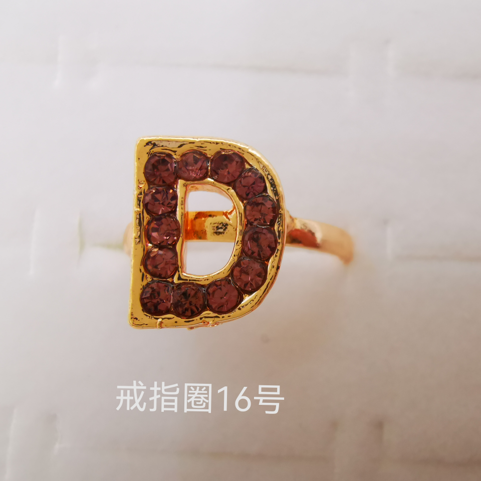 Letter series color diamond alloy ring electroplated imitation gold classic 2373 new 147