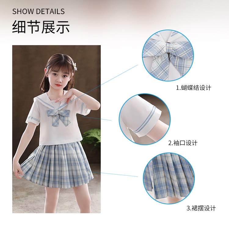 女童jk制服裙子夏季小学生连衣裙儿童装学院风套装女孩百褶裙夏款详情图2