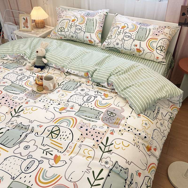 Garden Small Fresh Four-Piece Set Retail Wholesale Cotton Cotton Style Multi-Size Can Be Customized Graffiti Cartoon details Picture