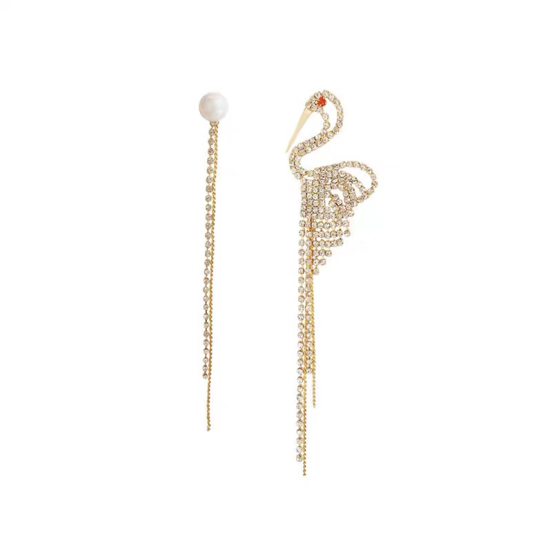 Crane tassel rhinestone pearl classic design temperament elegant beauty charm earrings