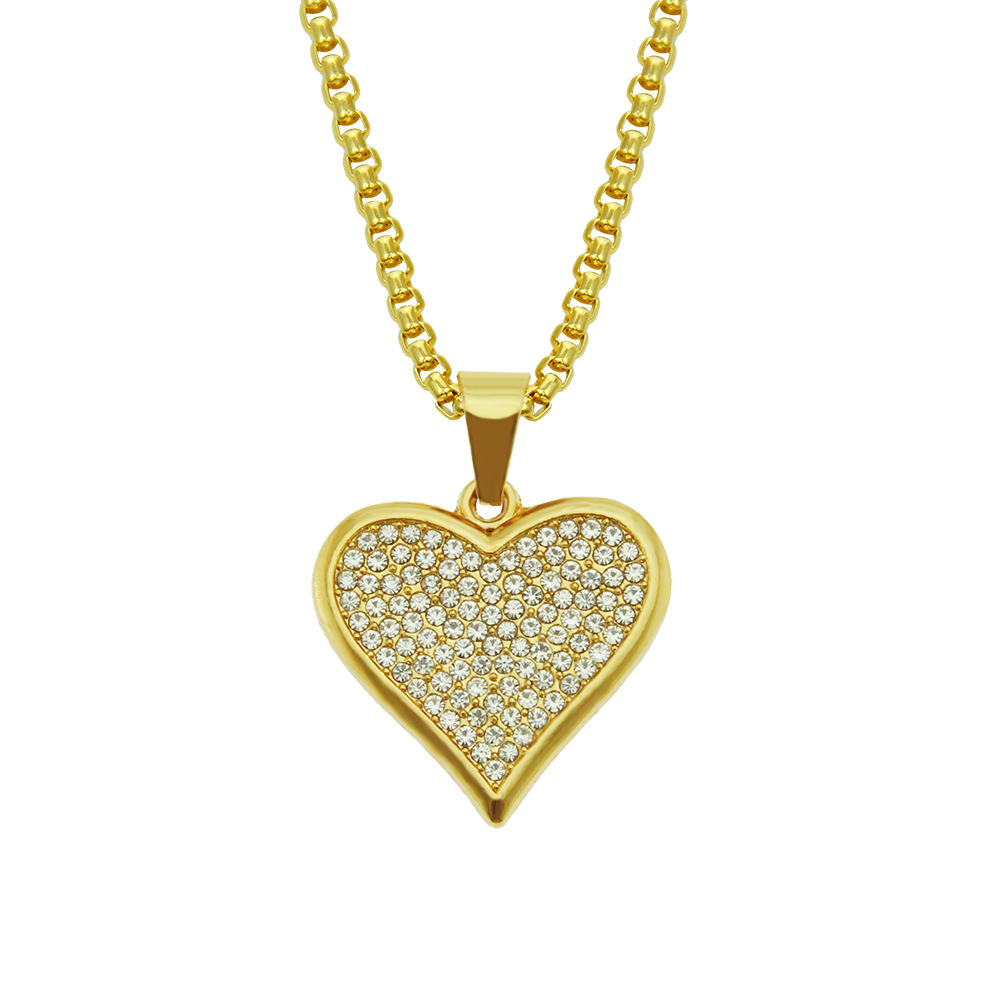 European and American hip-hop long sweater chain heart necklace, men's and women's street dance disco heart heart diamond-encrusted accessory pendant Specification image