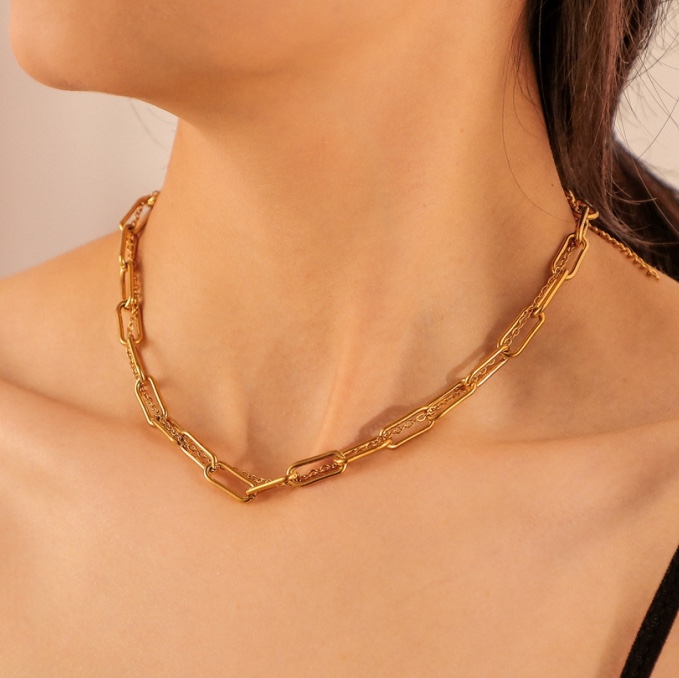 Baroque Euro-American earrings Vintage fringe cold wind necklace Titanium gold geometric gold necklace wholesale 0810-10 girls