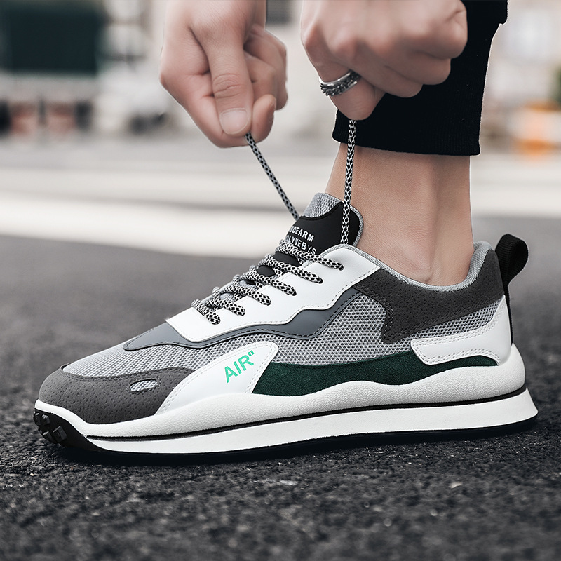 男鞋春季新款2021年网面韩版休闲运动老爹潮鞋男士夏季透气板鞋  39-44白底实物图