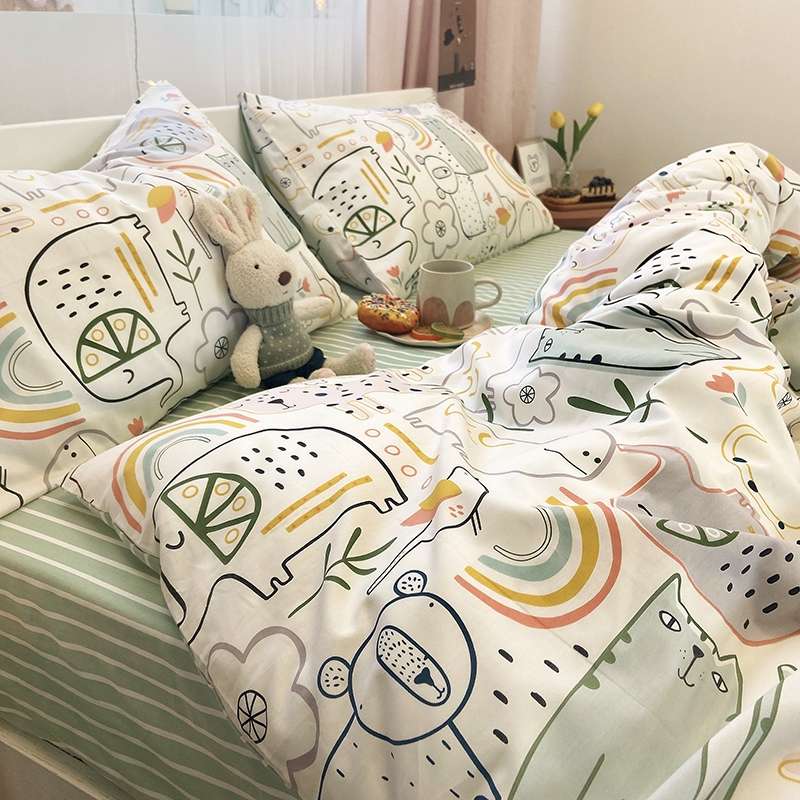 Garden Small Fresh Four-Piece Set Retail Wholesale Cotton Cotton Style Multi-Size Can Be Customized Graffiti Cartoon Application Scenario