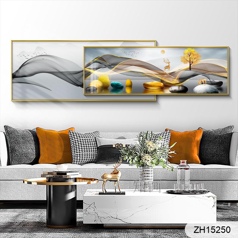 Light luxury Chinese modern simple feather moose painting in bed decoration