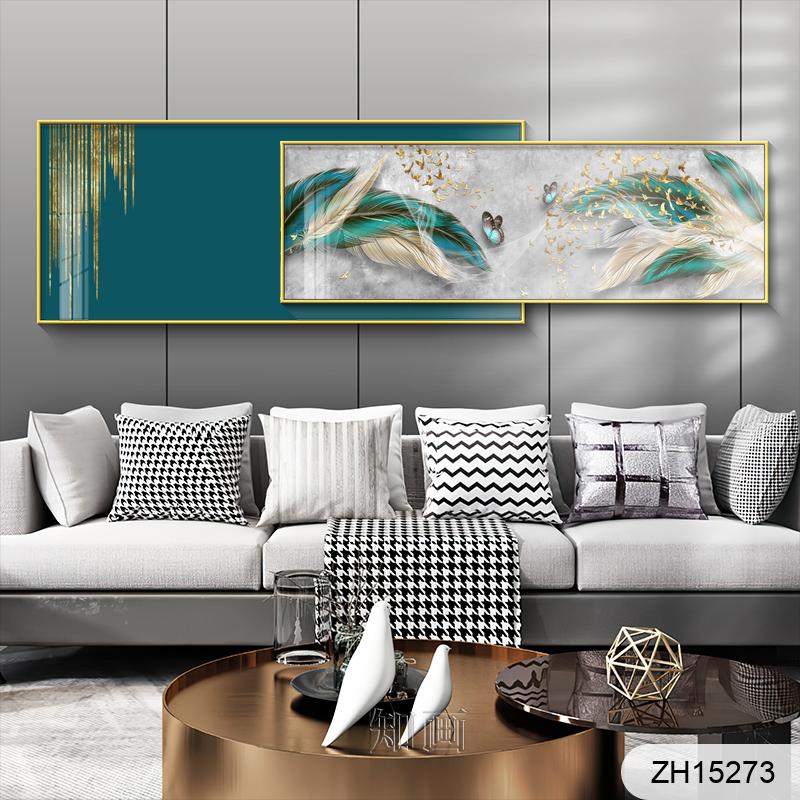 Simple light luxury blue feather black and white abstract lines creative small fresh bedside decorative painting thumbnail