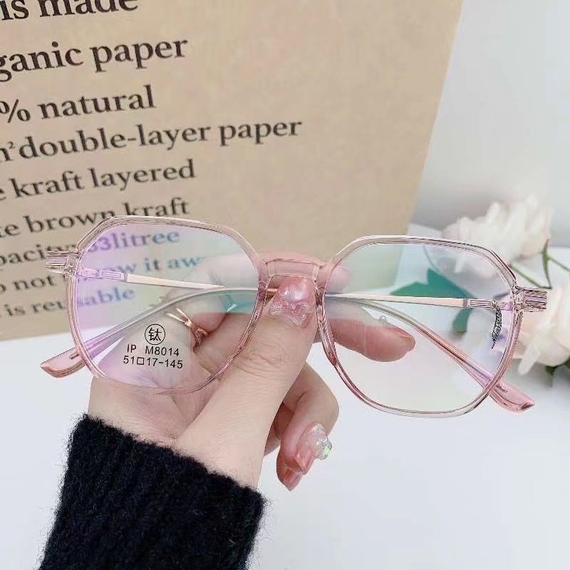 8014 多边形ins风近视眼镜女可配有度数大脸显瘦素颜韩版潮透明大框架详情图3