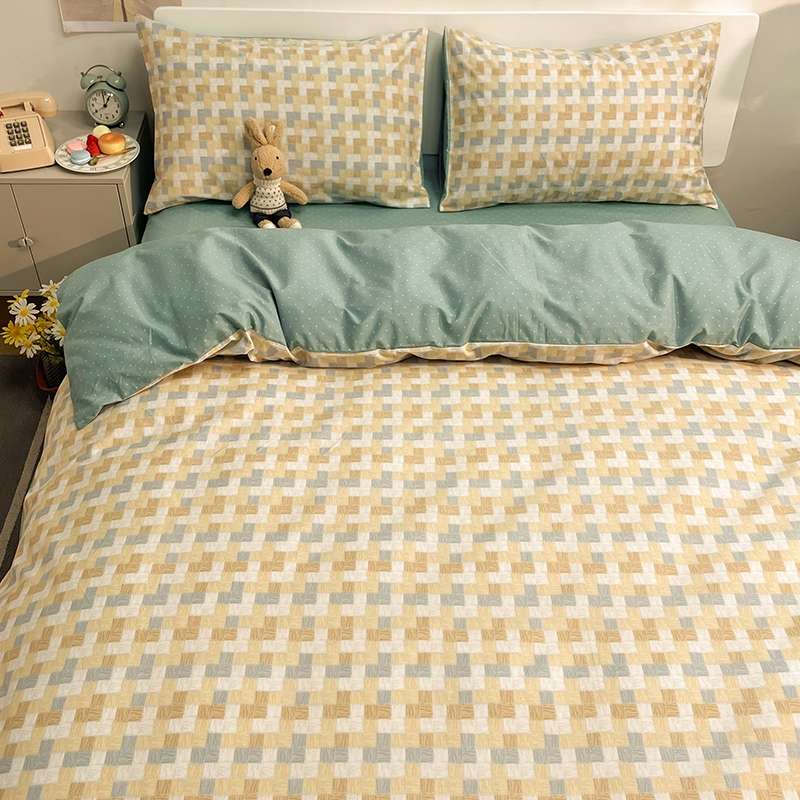Garden Small Fresh Four-Piece Set Retail Wholesale Ling Grid Pure Cotton Comfort Is Not In Stock details Picture
