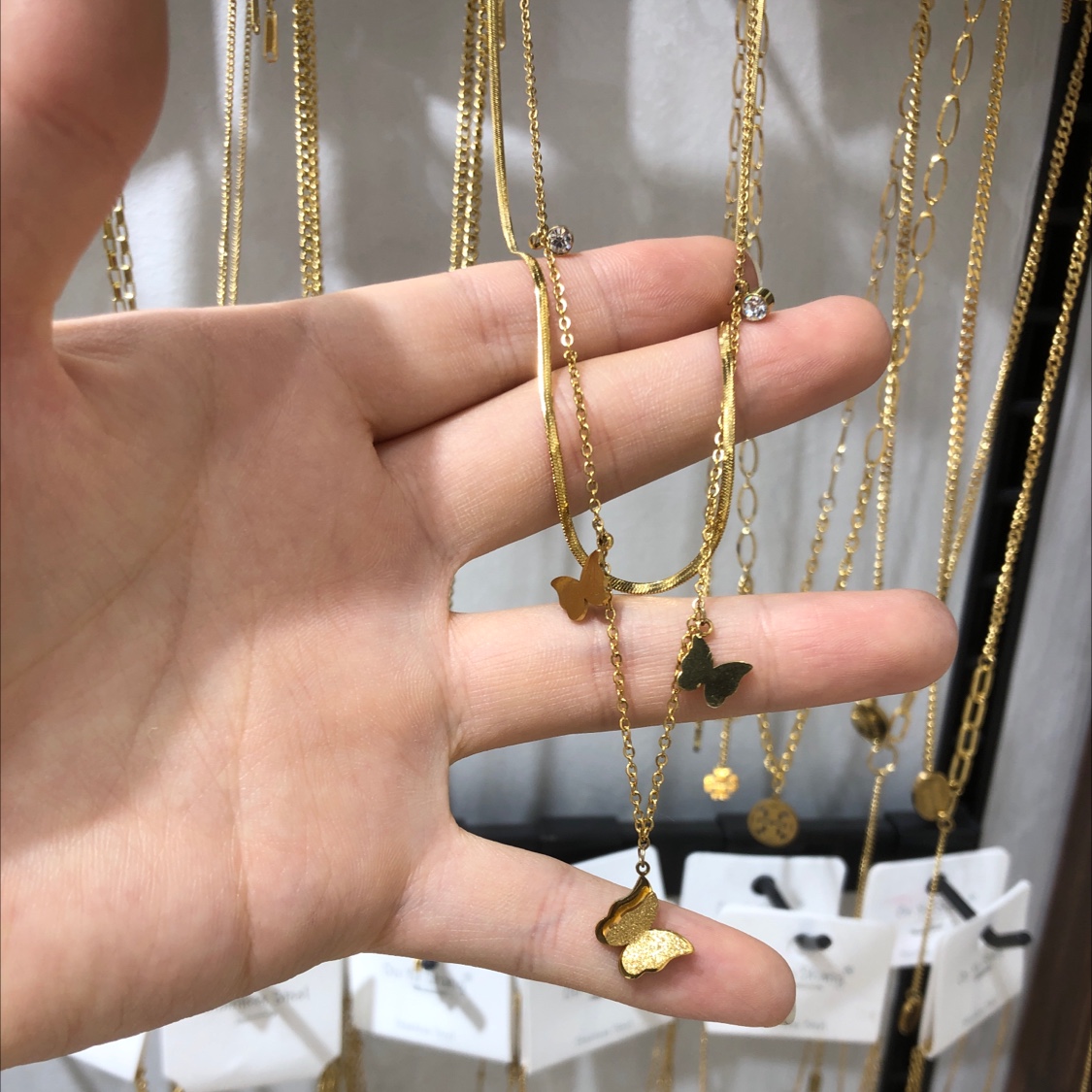 双层蛇链蝴蝶项链