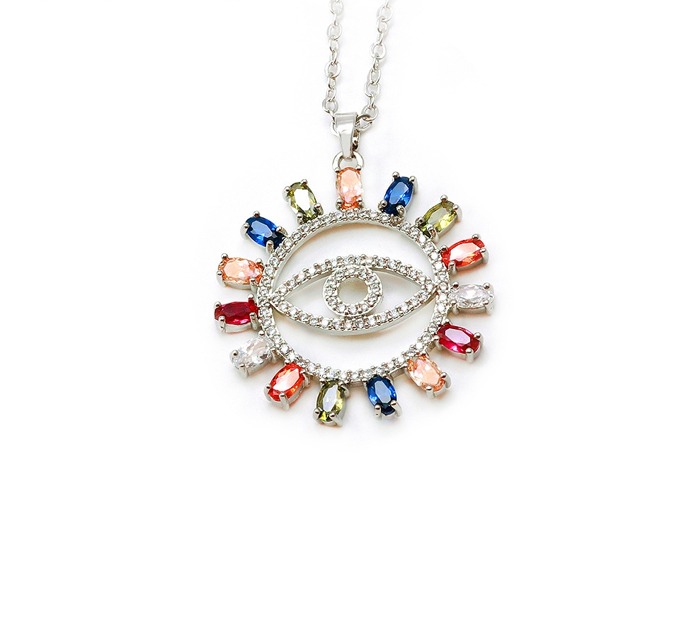 New cross-border Amazon accessories from Europe and America, women's fashion pendant jewelry, Devil's Eye, colorful Zircon necklace detail image 2
