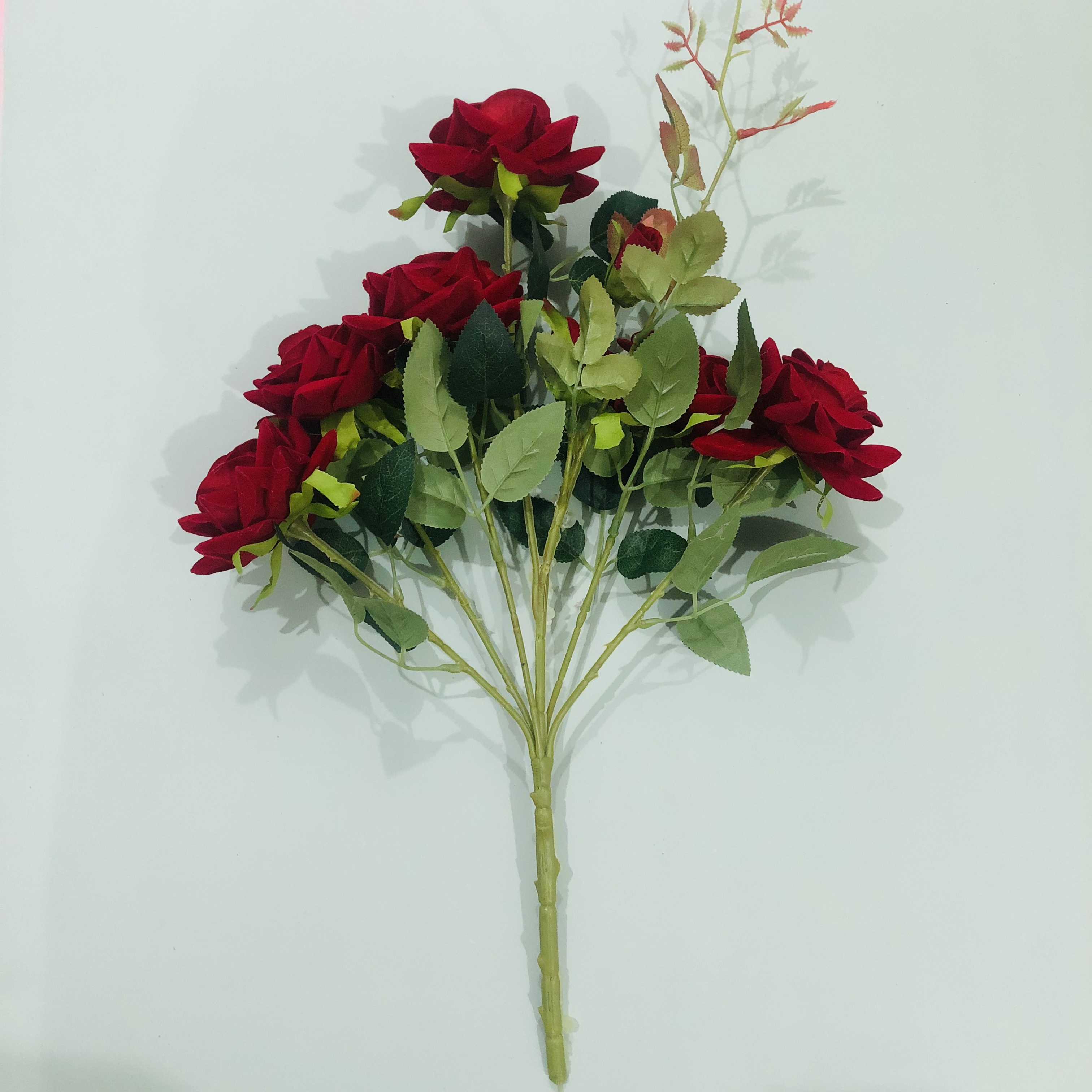 外贸热销款酒店装饰仿真玫瑰花婚庆布艺插花中式婚礼新娘手捧花绒布6头把束宝石玫详情3