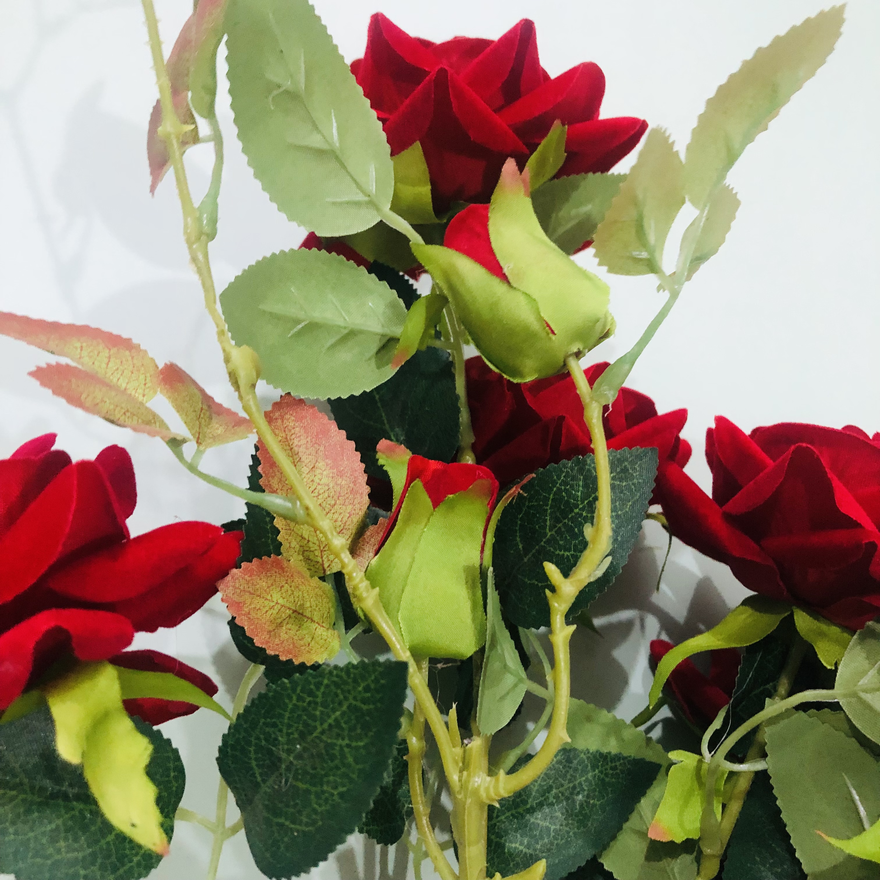 外贸热销款酒店装饰仿真玫瑰花婚庆布艺插花中式婚礼新娘手捧花绒布6头把束宝石玫详情10