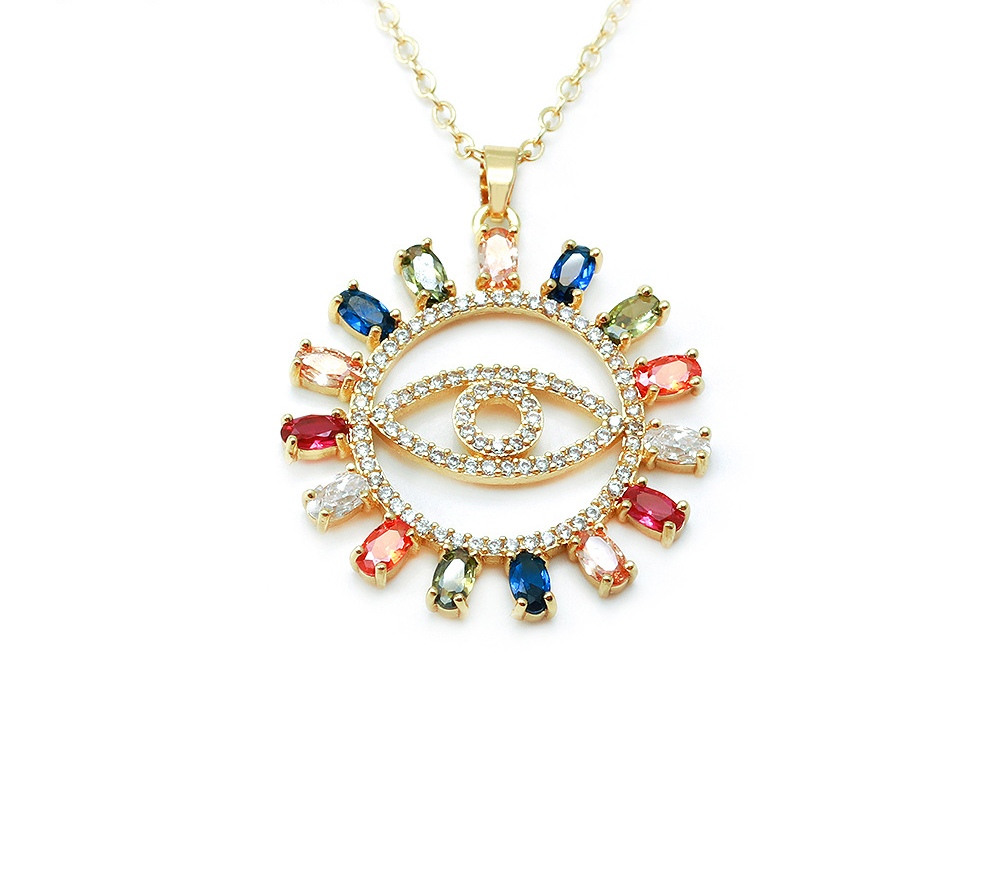 New cross-border Amazon accessories from Europe and America, women's fashion pendant jewelry, Devil's Eye, colorful Zircon necklace Specification image
