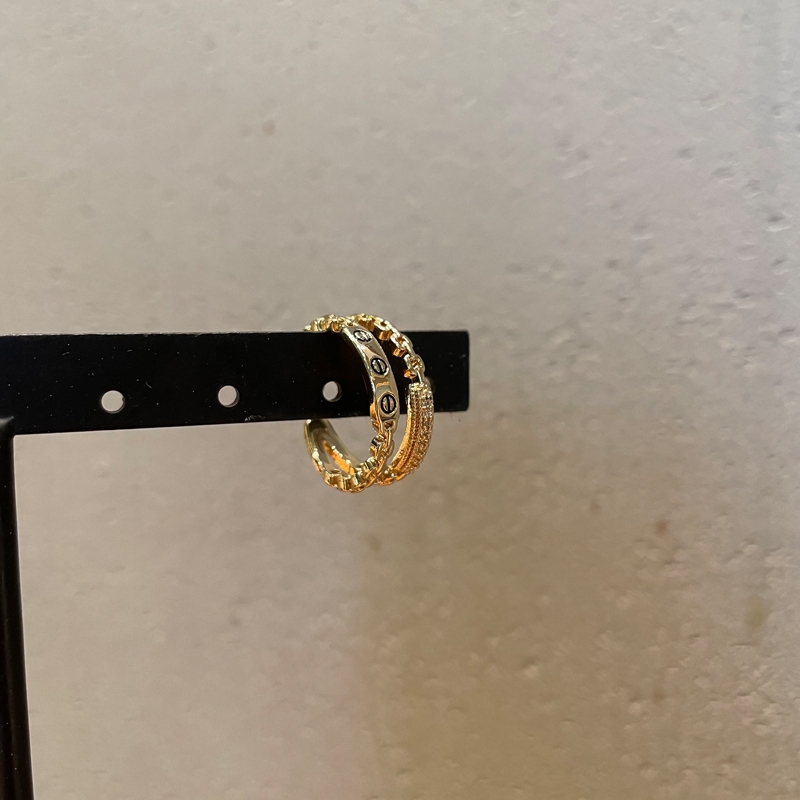 Double layer wear gold chain ring women fashion retro simple open adjustable fashion food ring net red tail ring