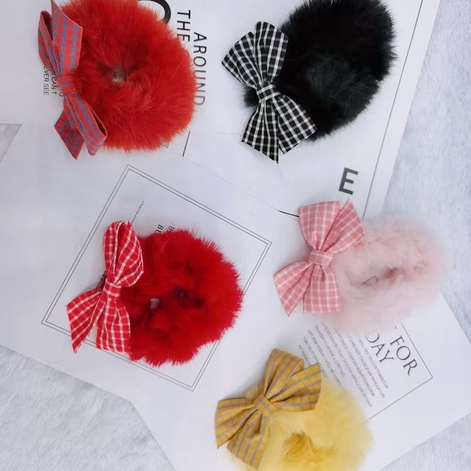 Korean autumn and winter plush knotted rabbit ear hair bands, cute cartoon hair ties, head ties, popular ponytail headwear and hair accessories