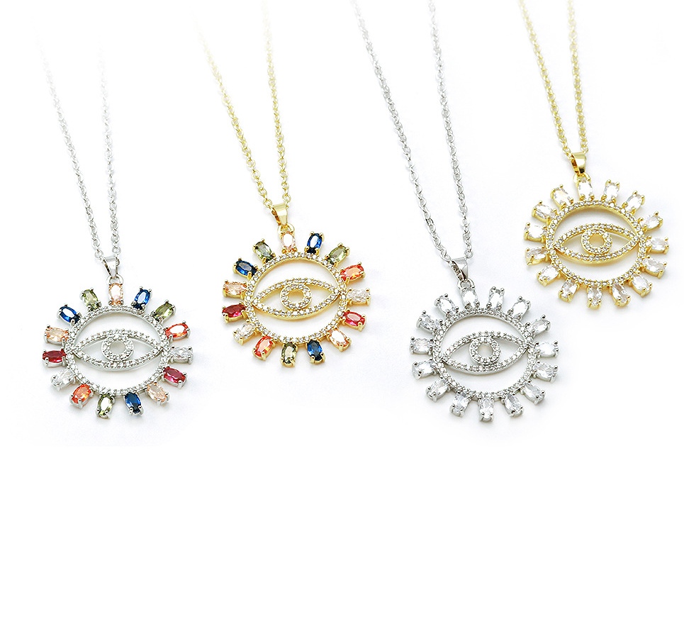 New cross-border Amazon accessories from Europe and America, women's fashion pendant jewelry, Devil's Eye, colorful Zircon necklace detail image 3