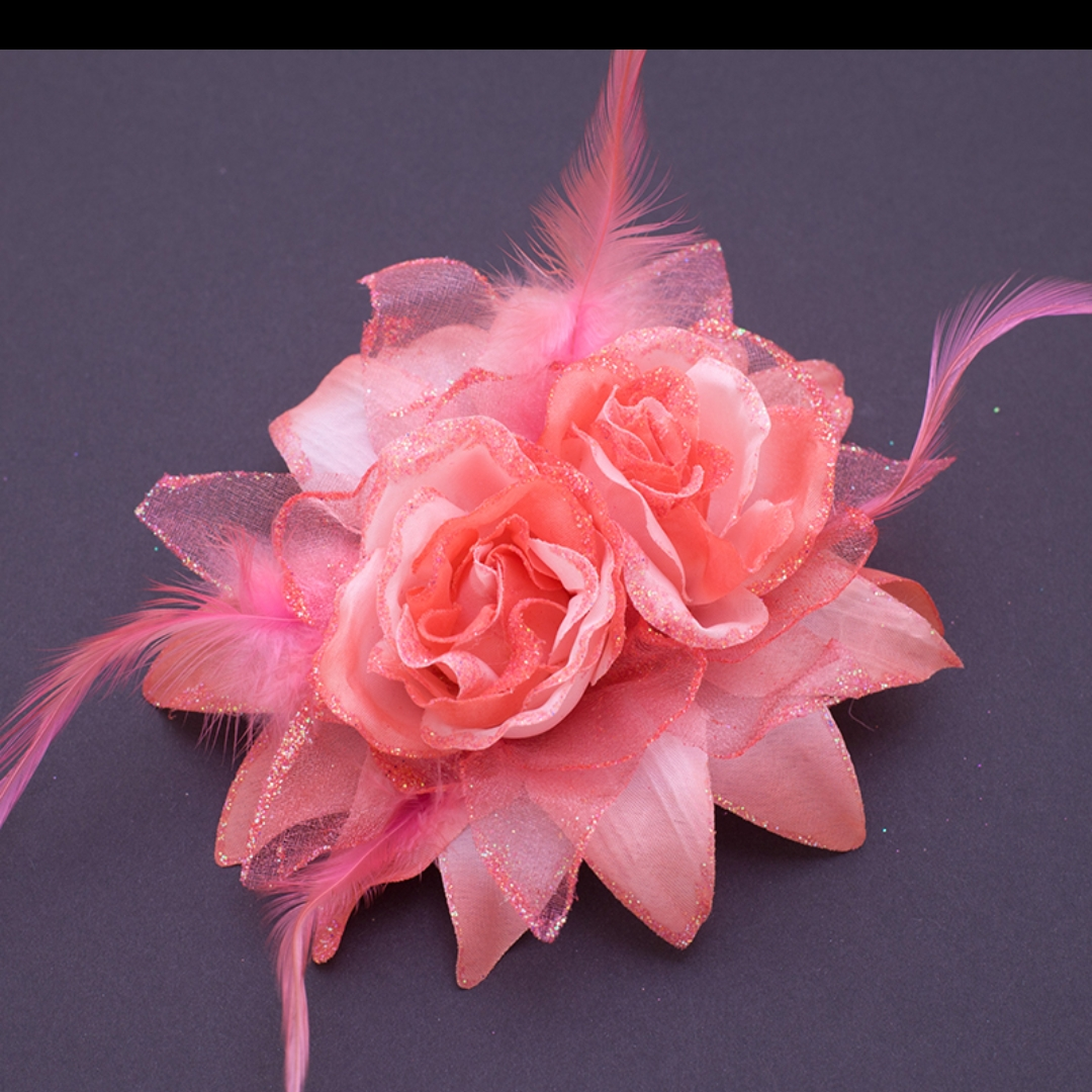 Chicken feather fabric head flower watermelon powder