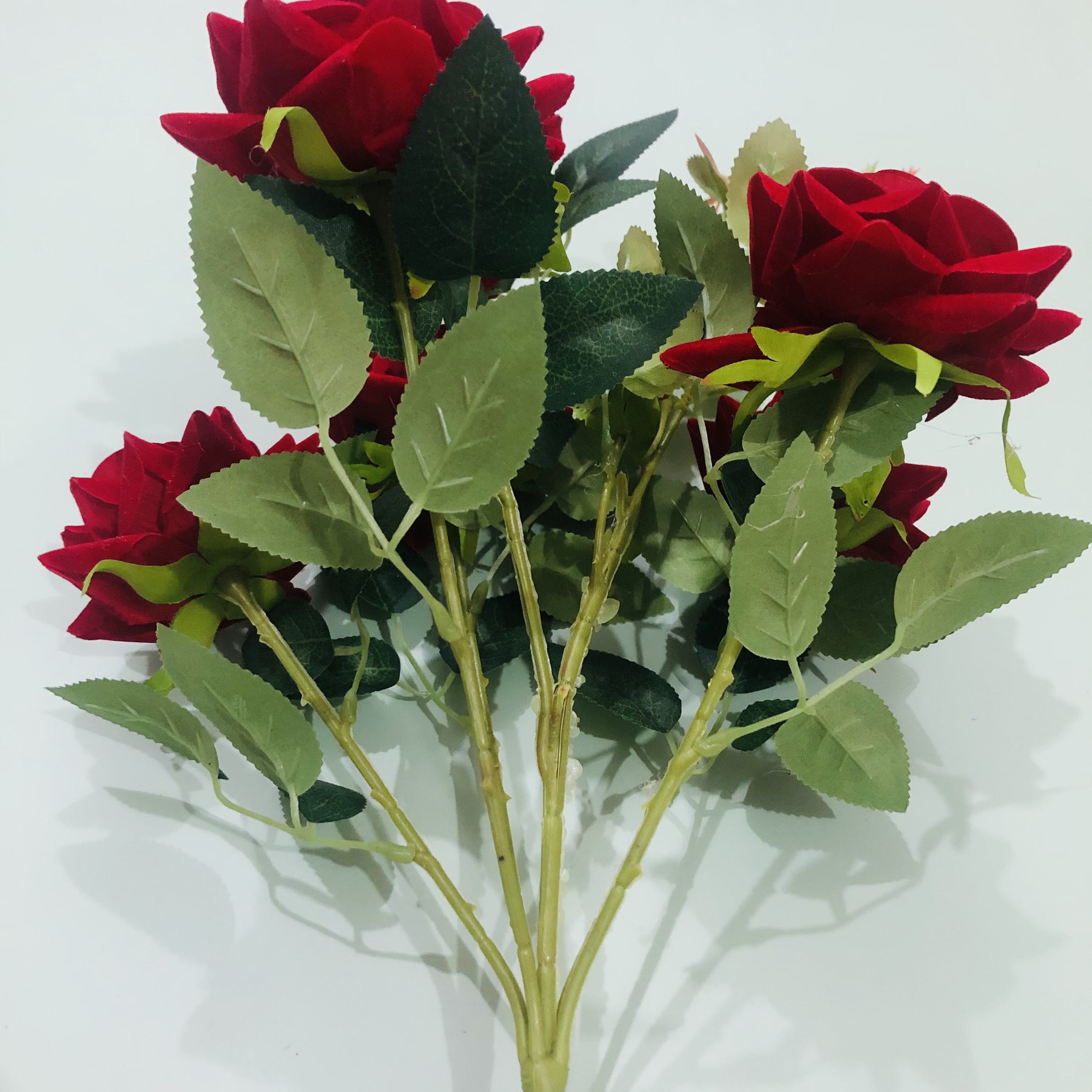 外贸热销款酒店装饰仿真玫瑰花婚庆布艺插花中式婚礼新娘手捧花绒布6头把束宝石玫详情5