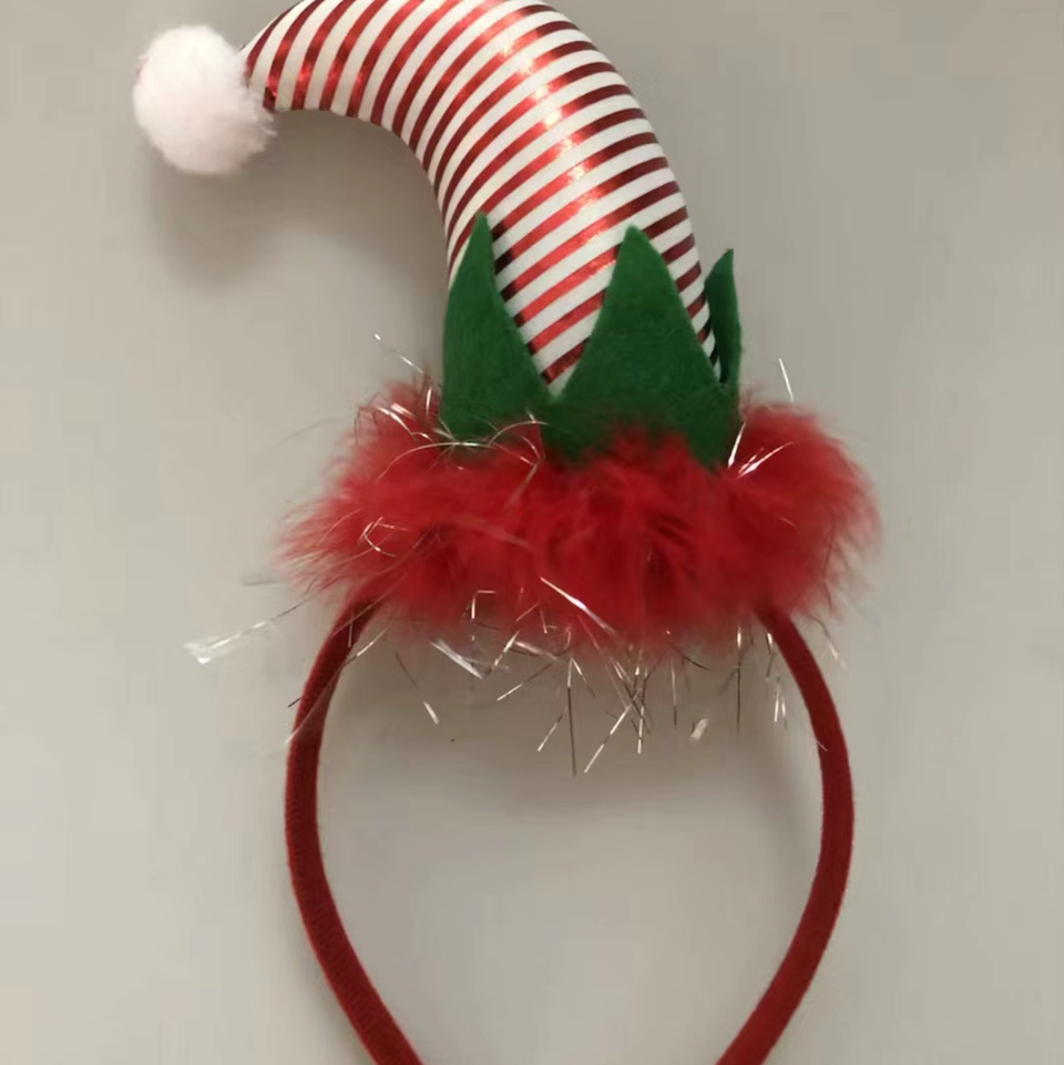 Christmas fair-colored satin red and white striped hat headband Christmas headwear factory direct sales