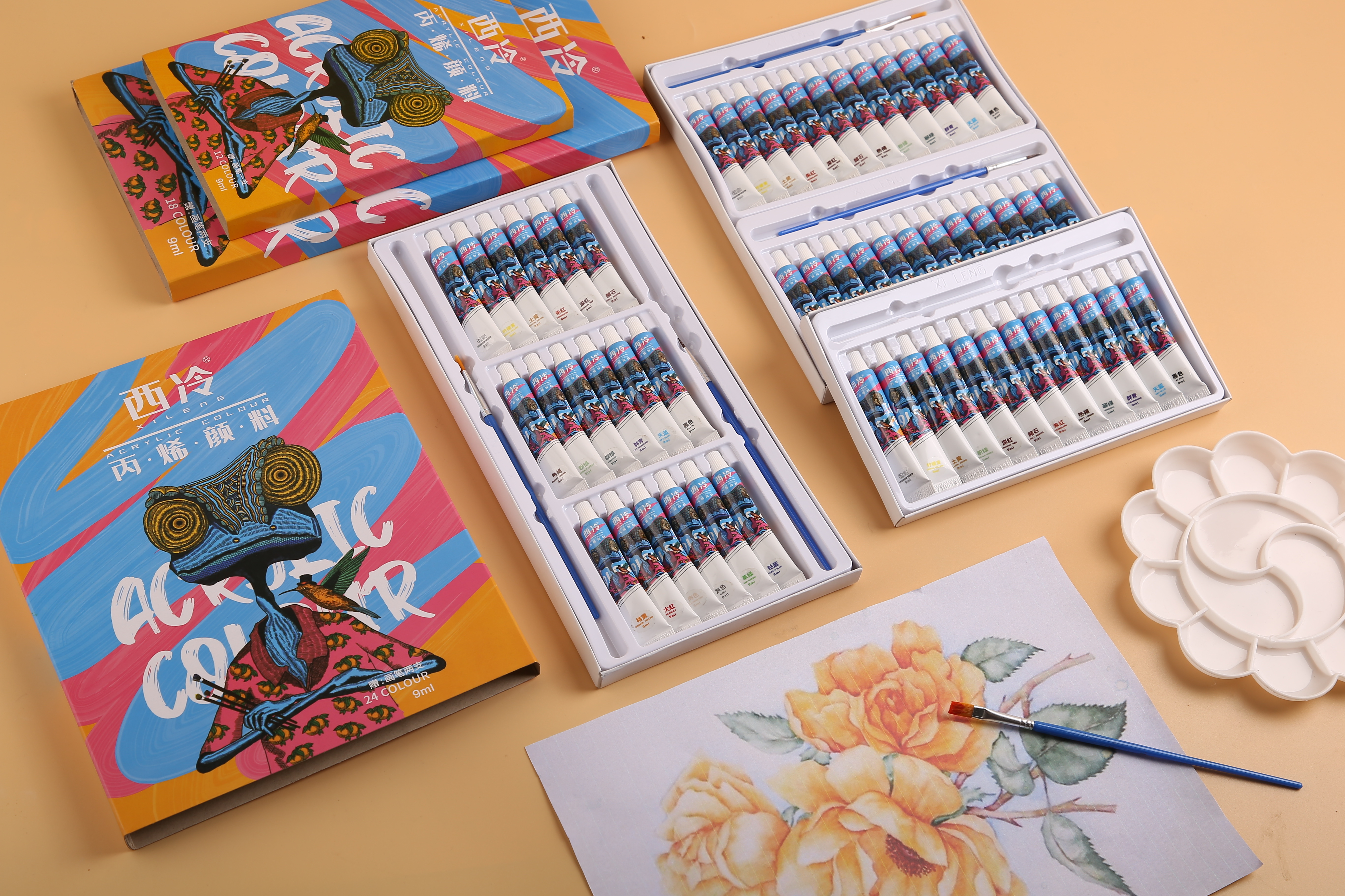 Shanghai Xilong Acrylic Paint Student Set 12-color, 18-color, 24-color 9ml Specification image
