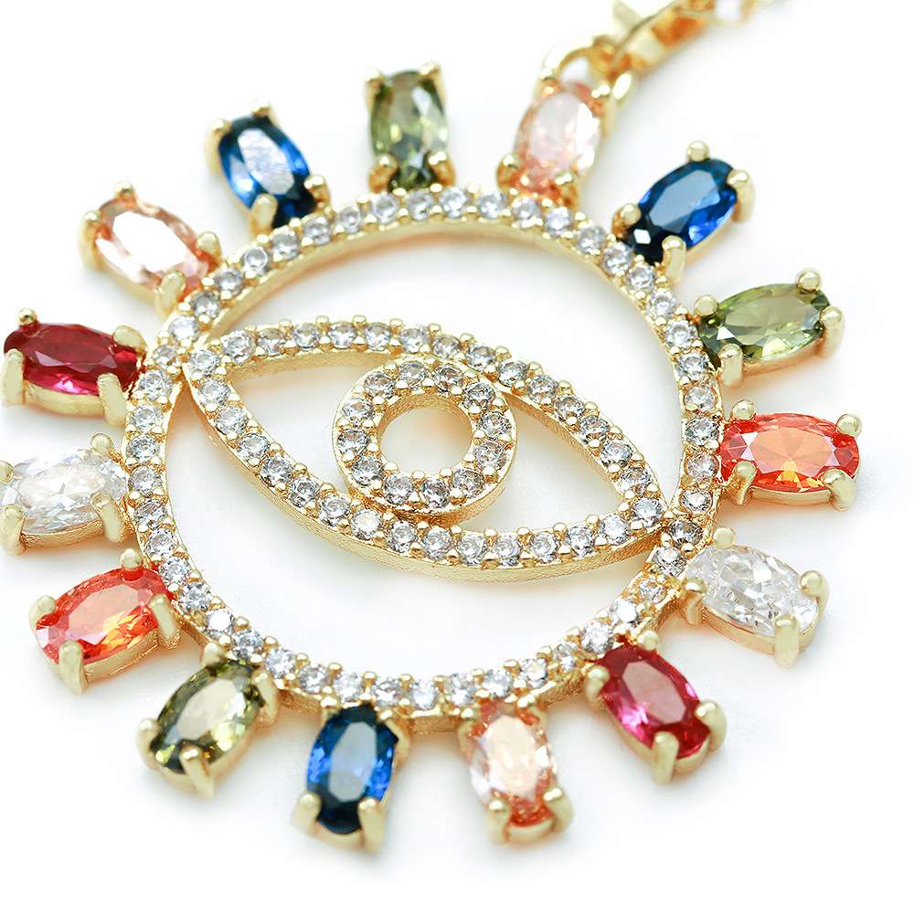 New cross-border Amazon accessories from Europe and America, women's fashion pendant jewelry, Devil's Eye, colorful Zircon necklace Item Picture