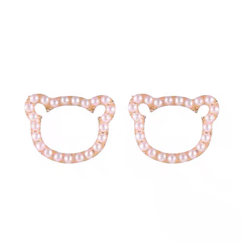 Simple small hollow bear original design of foreign girl pearl earrings