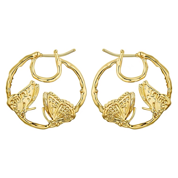 Double butterfly ear buckle earrings, long star shell earrings, retro, exquisite, high-end and elegant zirconium earrings -033 Jia Liang Accessories details Picture