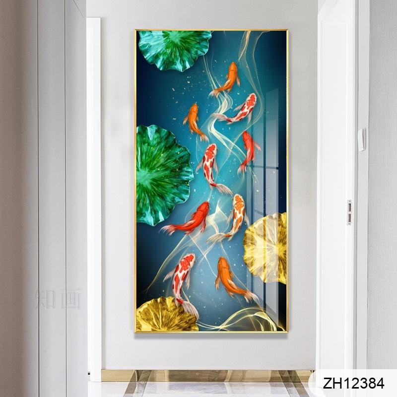 Gold feather nine fish picture porch decorative painting
